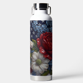 BOUTEILLE D'EAU PATRIOTIQUE ROUGE BLANC FLEURS BLEUES DRAGS