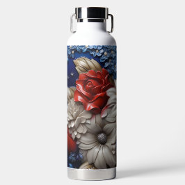 BOUTEILLE D'EAU PATRIOTIQUE ROUGE BLANC FLEURS BLEUES DRAGS