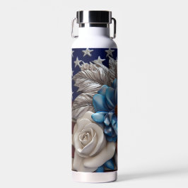 BOUTEILLE D'EAU PATRIOTIQUE ROUGE BLANC FLEURS BLEUES DRAGS