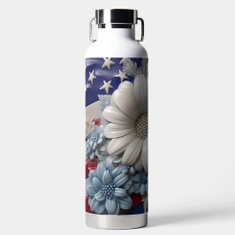 BOUTEILLE D'EAU PATRIOTIQUE ROUGE BLANC FLEURS BLEUES DRAGS