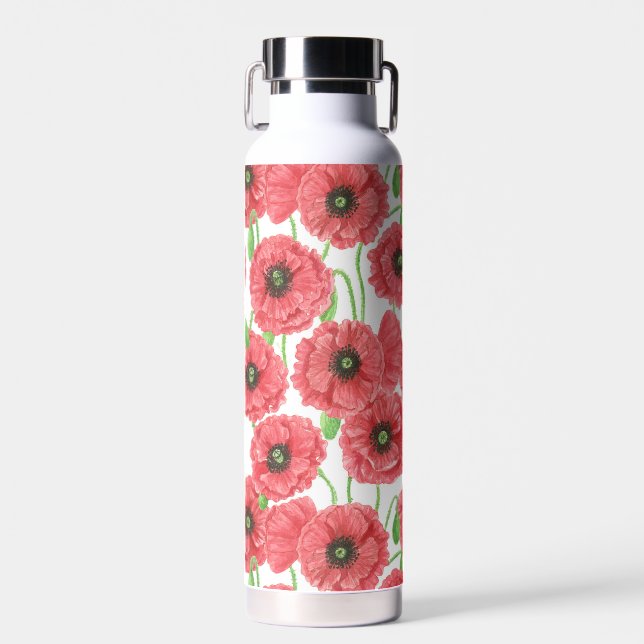 Bouteille D'eau Pavot aquarelle motif floral (Avant)