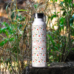 Bouteille D'eau Pavot rouge fleur sauvage blanc isolé