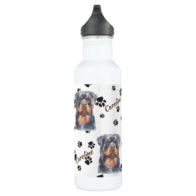 Bouteille D'eau Pawprint de chien Tan Rottweiler noir (Droite)