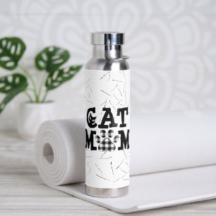 Bouteille D'eau Pawprint maman chat avec poils de chat