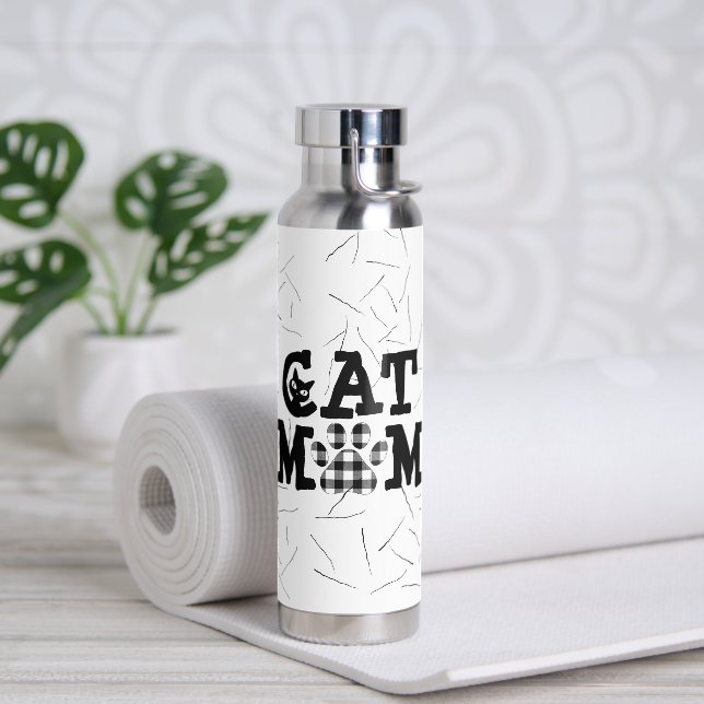 Bouteille D'eau Pawprint maman chat avec poils de chat (Yoga)