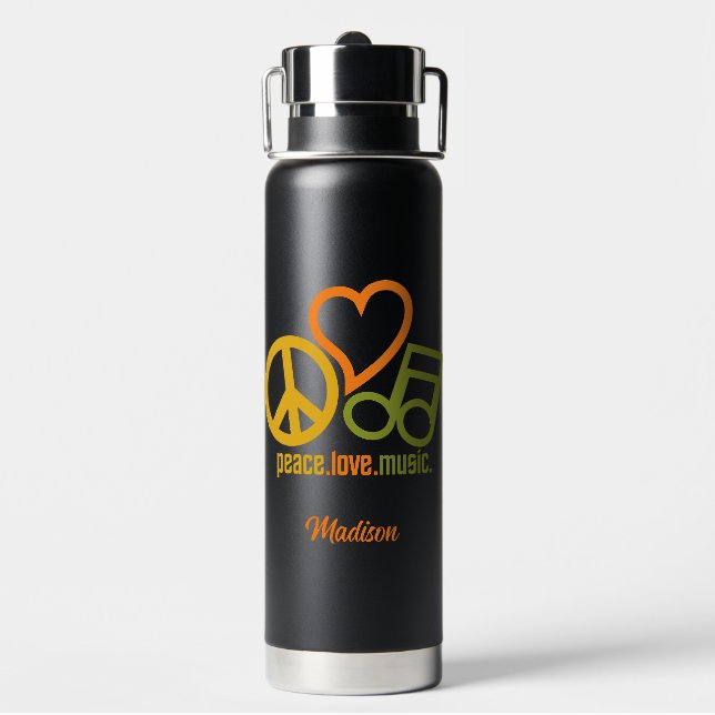 Bouteille D'eau Peace Love Music nom personnalisé (Arrière)