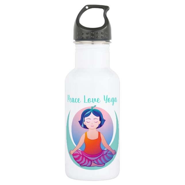 Bouteille D'eau Peace Love Yoga fille méditation dans l'espace (Devant)