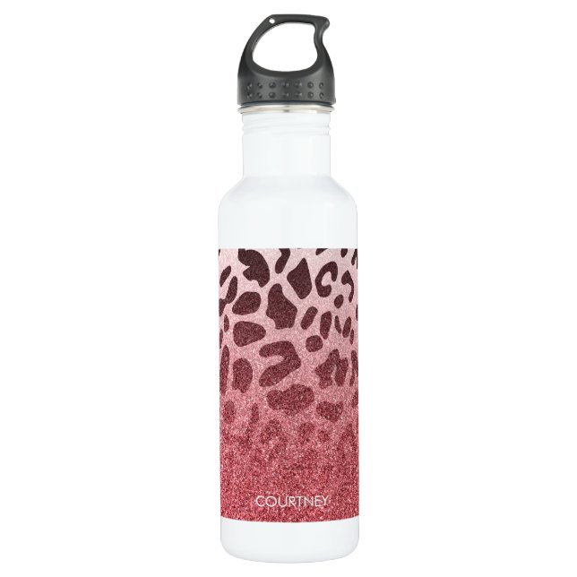 Bouteille D'eau Peau rose de léopard de parties scintillantes (Devant)