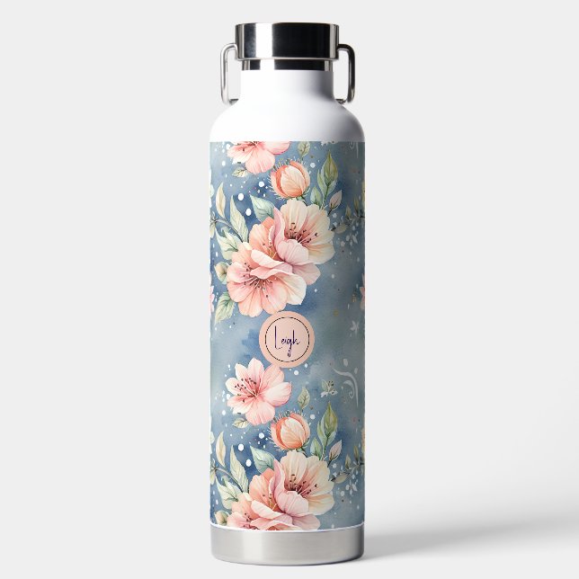 Bouteille D'eau Pêche et Flore bleue (Avant)
