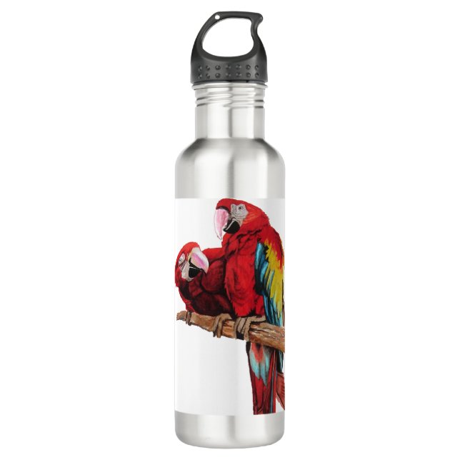 Bouteille D'eau Peinture couleur rouge Macaw Aquarelle (Devant)