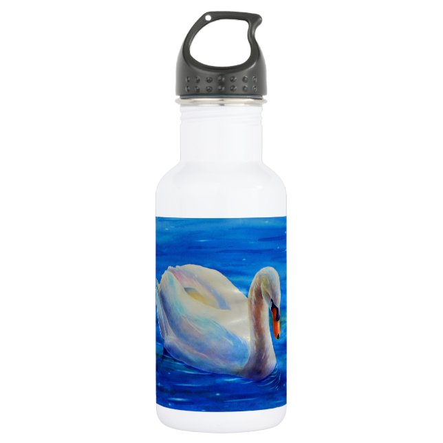Bouteille D'eau Peinture d'aquarelle de cygne blanc, sauvagine, oi (Devant)