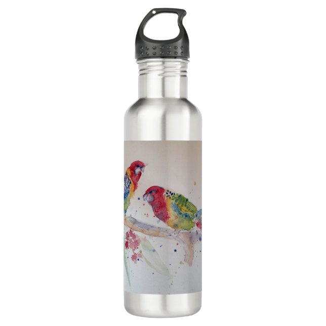 Bouteille D'eau Peinture d'aquarelle rouge Rosella Parrot (Devant)
