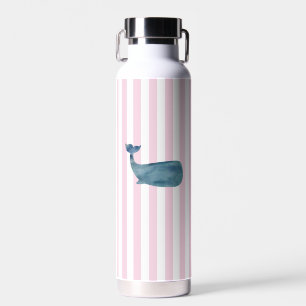 Bouteille D'eau Peinture de baleine rayure rose nautique