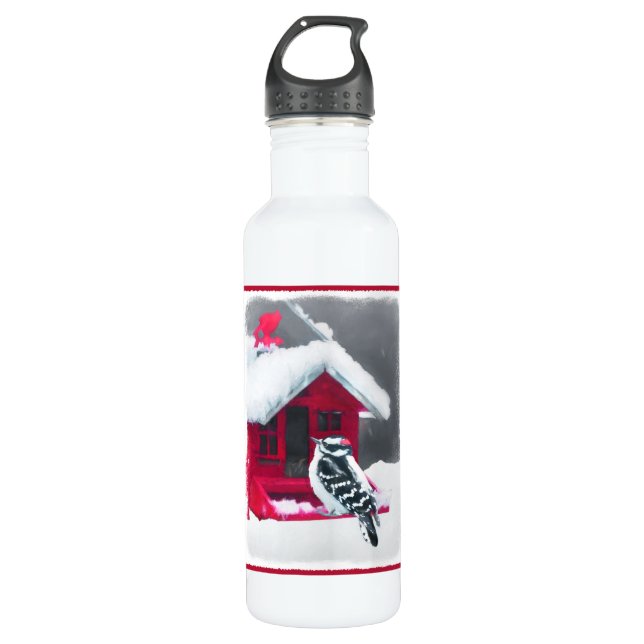 Bouteille D'eau Peinture Downy Woodpecker - Art original pour oise (Devant)