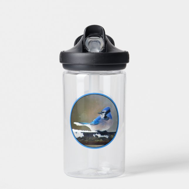 Bouteille D'eau Peinture Jay Bleu - Art Oiseau Original (Avant)