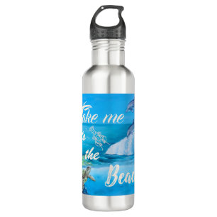 Bouteille D'eau Peinture sur la plage et la vie marine