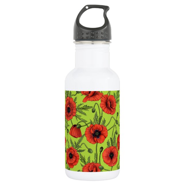 Bouteille D'eau Pépites, rouge et vert sur le vert citron (Devant)