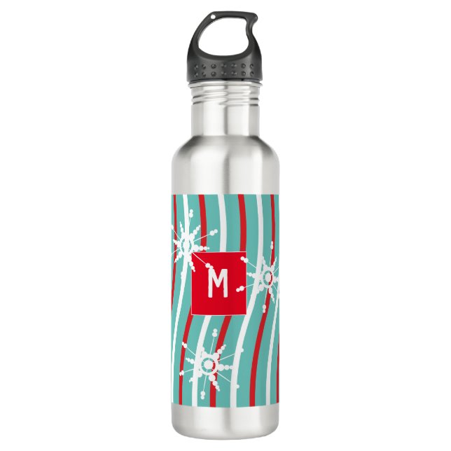 Bouteille D'eau Peppermint Candy Stripes Nom du monogramme Stainle (Devant)
