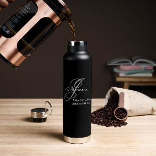 Bouteille D'eau Père du marié gris monogramme détails blancs noir
