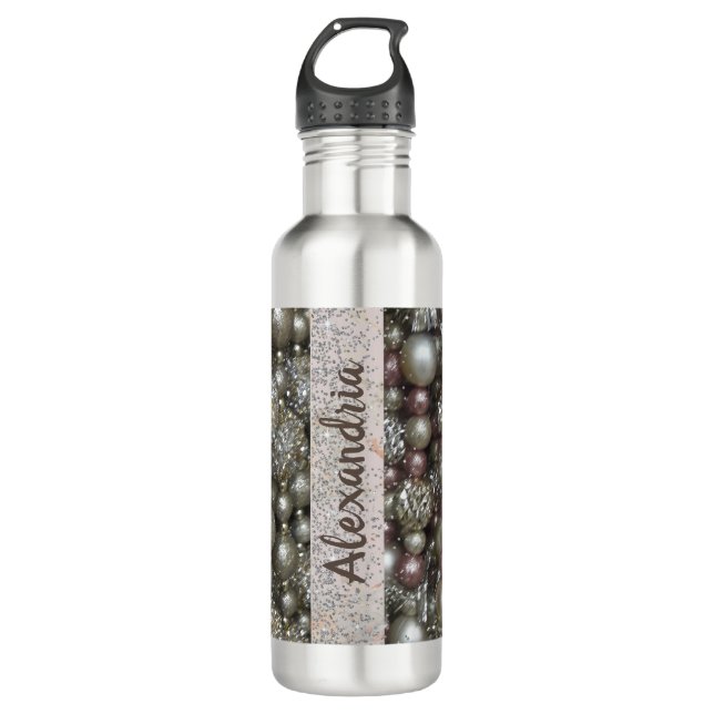 Bouteille D'eau Perles à cordes roses et argentées (Devant)