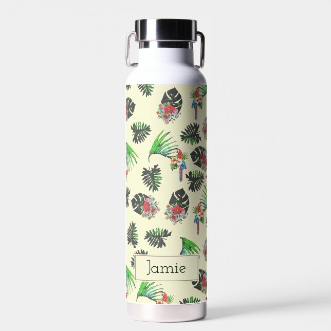 Bouteille D'eau Perroquets tropicaux et motifs floraux Personnalis (Avant)