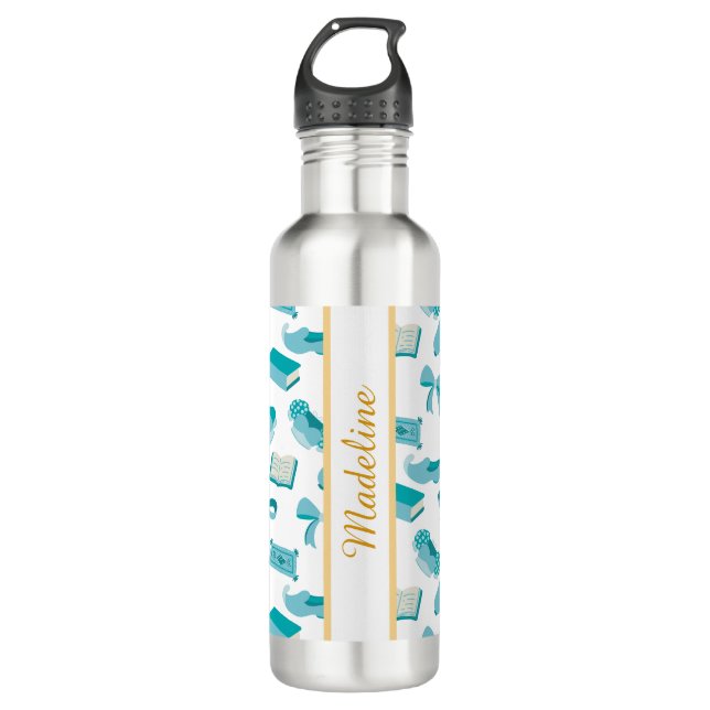 Bouteille D'eau Personalized Bookish Girly Genie Bow Name Teal (Devant)