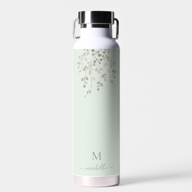 Bouteille D'eau Personalized Botanical Watercolor Monogram Sage (Avant)