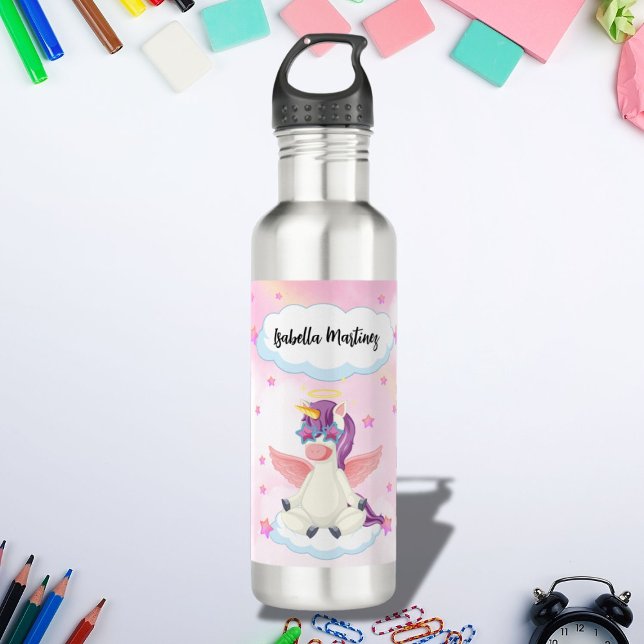 Bouteille D'eau Personalized Cute Unicorn with Pink Stars (Créateur téléchargé)