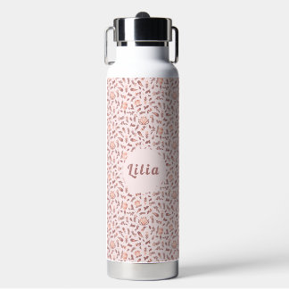 Bouteille d'eau personnalisable, motif floral rose