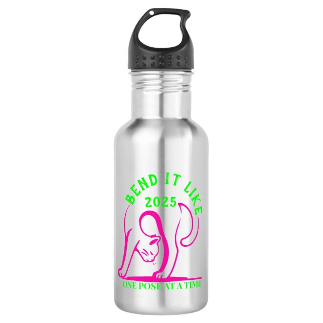 Bouteille D'eau Personnalisable "Plier comme 2025" Yoga Cat (Devant)