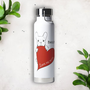 Bouteille D'eau Personnalisé Cute Frenchie Chien Coeur Rouge