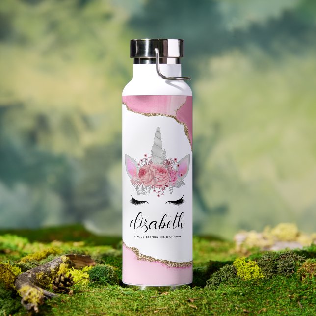 Bouteille D'eau Personnalisé Cute Rose Kids Unicorn (Extérieur)