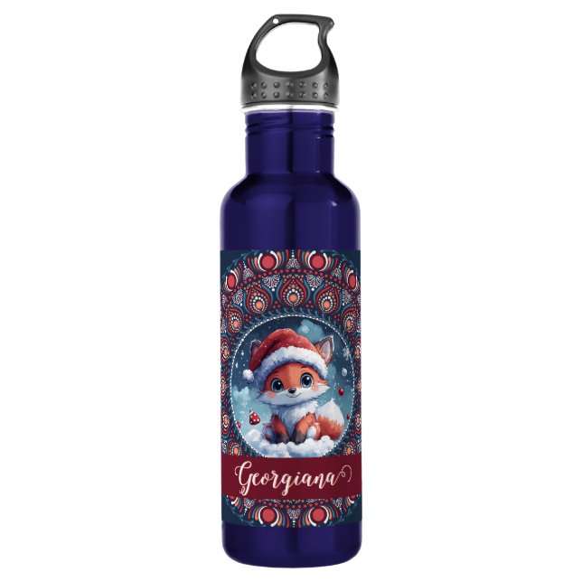 Bouteille D'eau Personnalisé Noël mignon Kawaii Fox Dot Mandala (Devant)