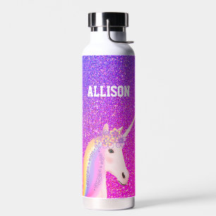 Bouteille D'eau Personnalisé Rainbow Unicorn Purple Parties scinti