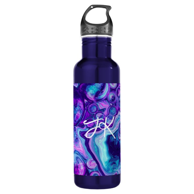 Bouteille D'eau Personnalisé violet, bleu, marbre rose Bokeh (Devant)