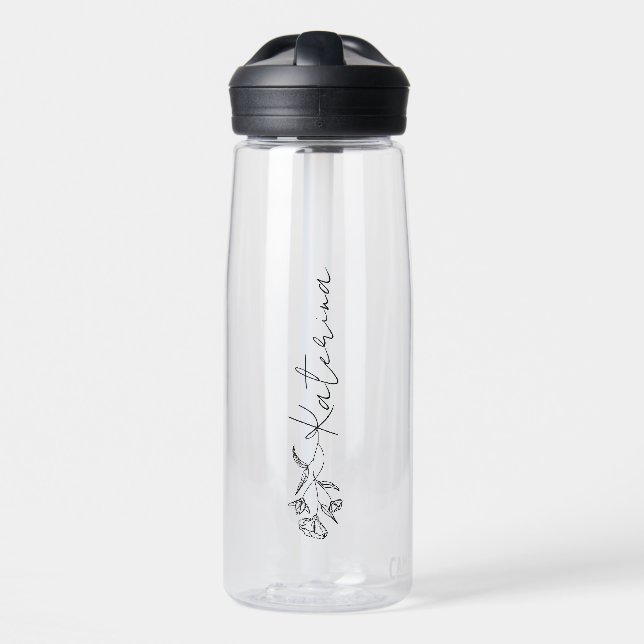 Bouteille D'eau Personnalisé Votre Nom Floral Clair (Avant)