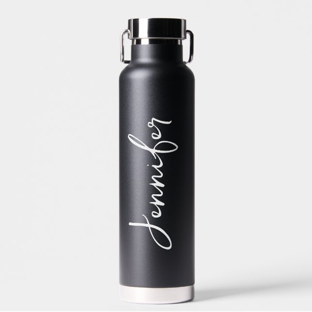 Bouteille D'eau Personnalisé Votre Nom Mariage Cadeau Noir (Avant)