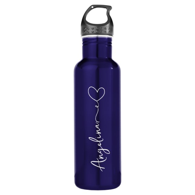 Bouteille D'eau Personnalisé Votre Nom Script Mariage Bleu (Devant)