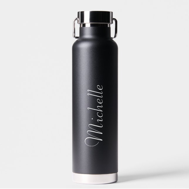 Bouteille D'eau Personnalisé Votre Nom Script Mariage noir (Avant)