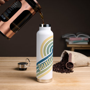 Bouteille d'eau personnalisée avec nom rétro horiz