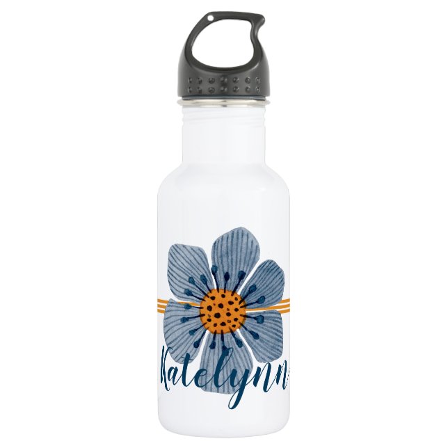 Bouteille d'eau personnalisée en bleu et orange (Devant)