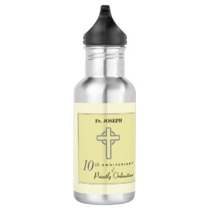 Bouteille D'eau Personnaliser, 10e anniversaire du prêtre Embossé