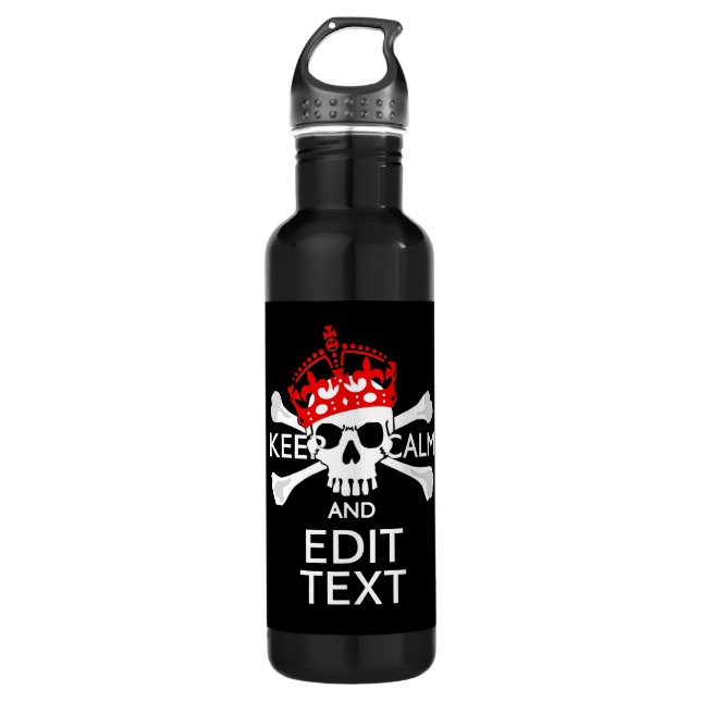 Bouteille D'eau Personnaliser avec le texte Garder calme Crossbone (Devant)