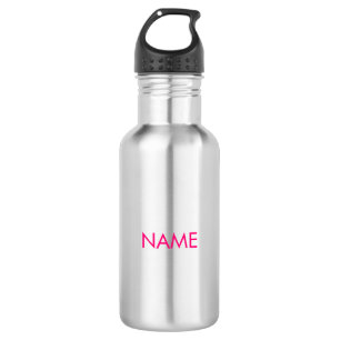 Bouteille D'eau Personnaliser avec nom, texte minimaliste fuchsia
