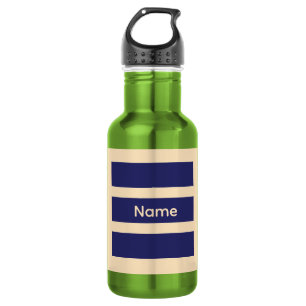 Bouteille D'eau Personnaliser Bleu foncé + Rayures crème vertes