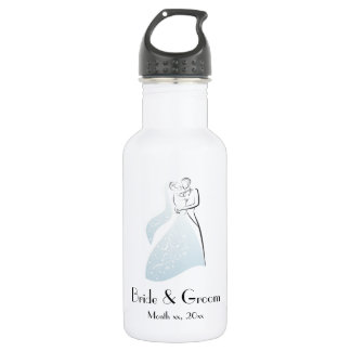 Bouteille D'eau Personnaliser Blue Retro Mariage Dancers Coord