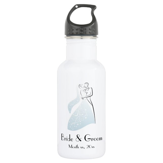 Bouteille D'eau Personnaliser Blue Retro Mariage Dancers Coord (Devant)