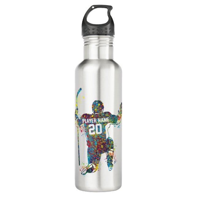 Bouteille D'eau Personnaliser joueur de hockey masculin (Devant)