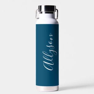 Bouteille D'eau Personnaliser le nom vertical blanc Script, bleu o