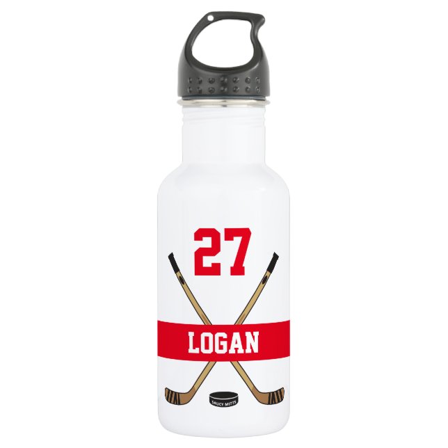 Bouteille D'eau Personnalized Hockey Player Number Red (Devant)